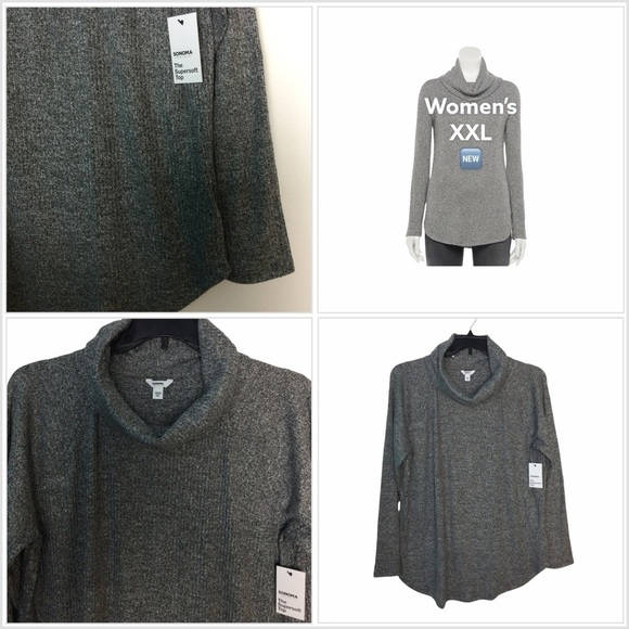 Sonoma XXL 20 - 22 Cowl Mockneck Shirt Sweater Ribbed Top Gray Stretchy NWT - Picture 1 of 11